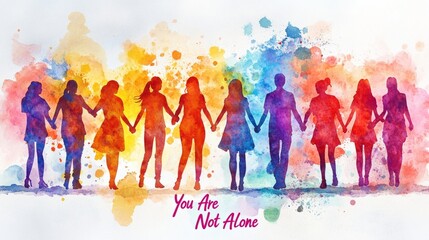 Naklejka premium Watercolor Hands United: Spreading Mental Health Awareness - You Are Not Alone