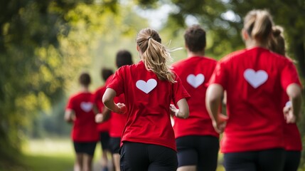 Obraz premium Heartfelt Runners: World Heart Day Charity Run in Red