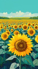 Fototapeta premium field of sunflowers, flat illustration style