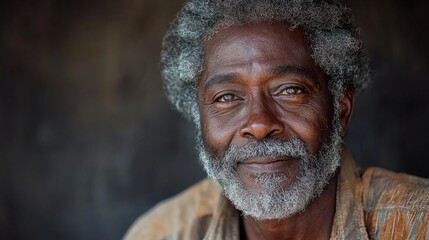 Happy 60 year old Zambian man, on a solid background with good lighting