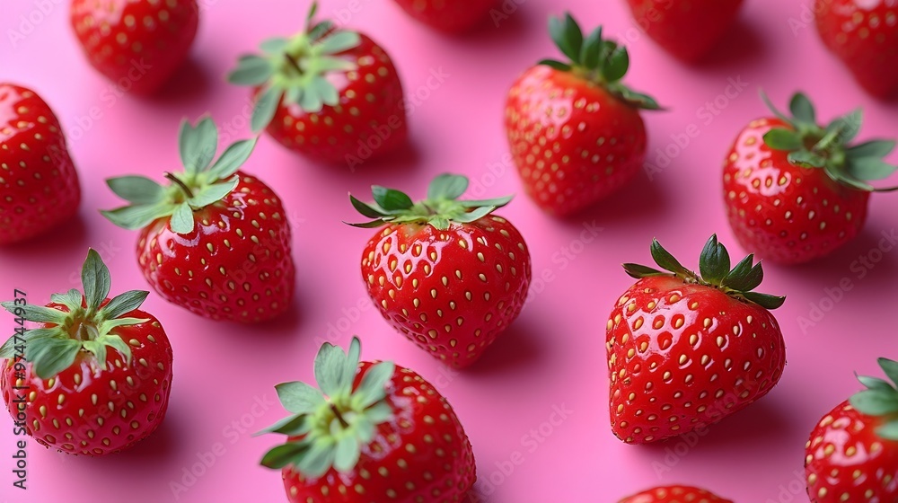 Poster Strawberry Pattern of strawberrys on colored background : Generative AI