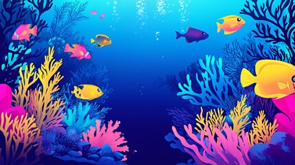 Fototapeta na wymiar Vibrant underwater scene with colorful coral reefs and fish swimming in the clear blue ocean.