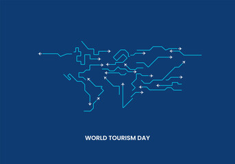 World Tourism Day flight window and baggage, travel concept vector illustration
