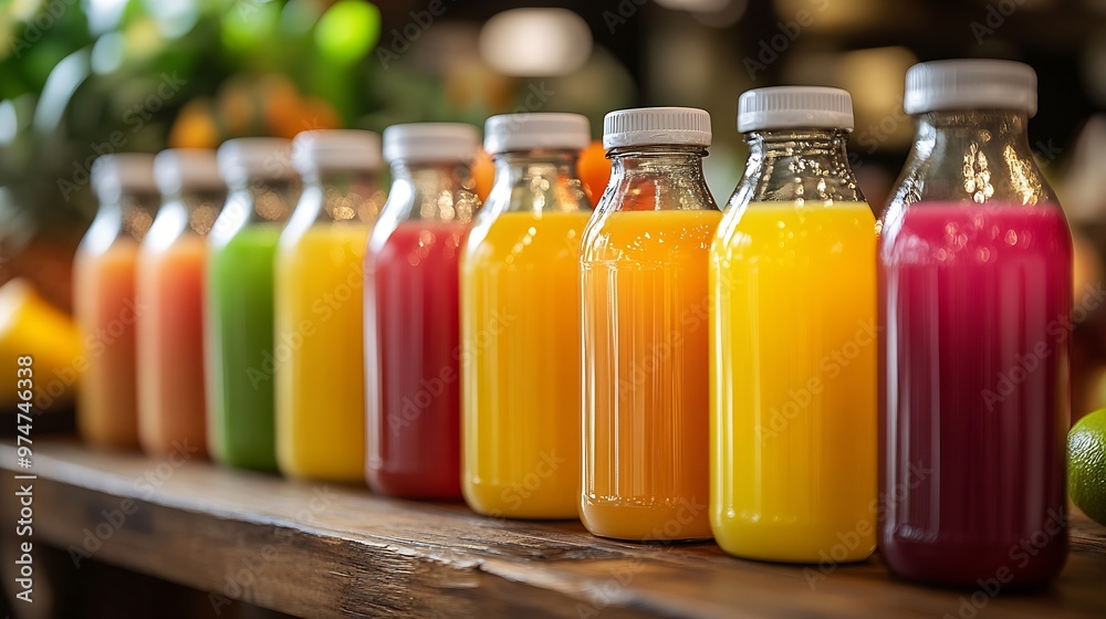 Poster juice bottles with blank label : generative ai