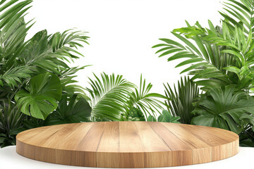 Wooden Platform Green Leaves.