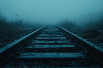 A Foggy Railroad Track Leading into the Distance