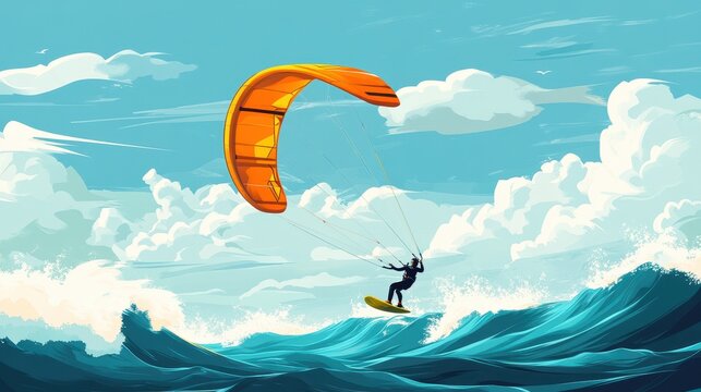 Kite Surfing in the Blue Ocean