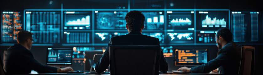 Fototapeta premium Creative business meeting with holographic displays of charts and futuristic concepts, futuristic business, hightech innovation