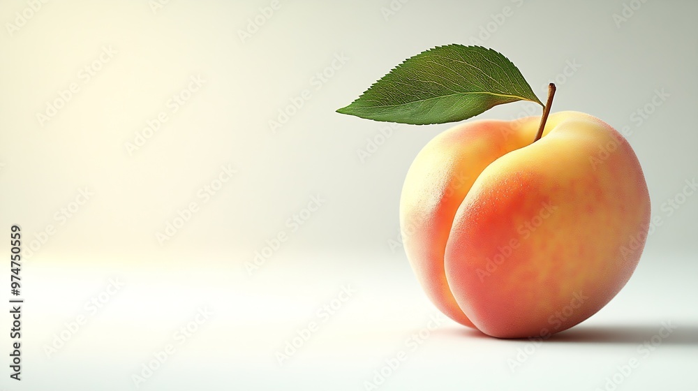Poster ripe peach fruit with leaf isolated on white background clipping path full depth of field : generati