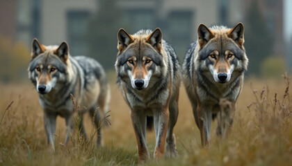 two wolves in the zoo