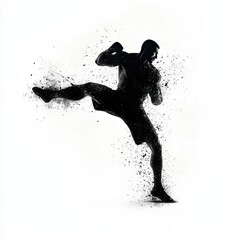 Naklejka premium MMA fighter blocking a kick, intense energy, dynamic shadows, highimpact moment, isolated on white background