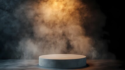 A podium with a smoky, mysterious atmosphere, 3D background podium, Generative AI illustration