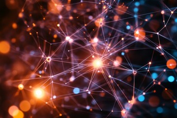 Fototapeta premium Futuristic abstract network design featuring bright nodes and lines for digital media and banners