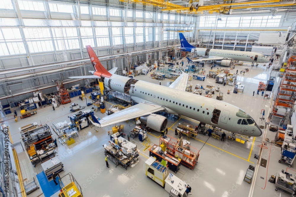 Aufkleber Factory scene featuring a plane in front.