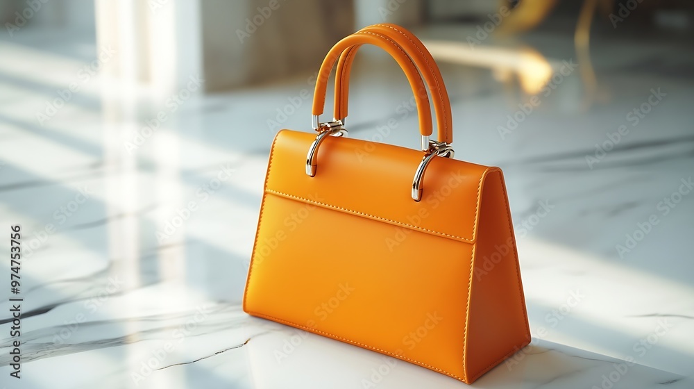 Canvas Prints Women s bag Luxury orange leather handbag on white background on marble floor A elegant bag is see from front side Fashionable trendy : Generative AI