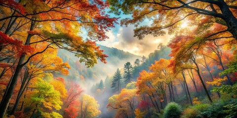 Autumn Forest Mist, Low Angle, Sun Rays, Foggy Woodland, Trees, Foliage, Nature