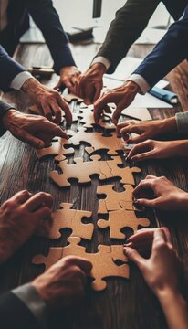 Collaborative business team meeting  unity through jigsaw puzzle concept for effective teamwork