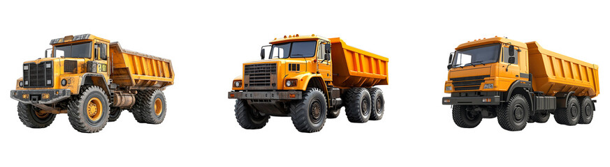 Set, collection of Construction truck isolated on transparent background.