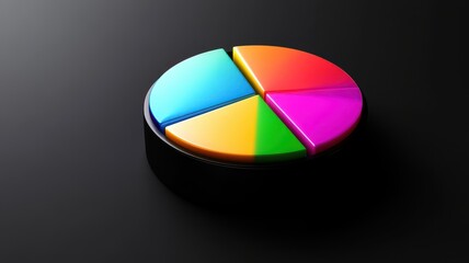 Colorful 3D Pie Chart on Black Background Representing Data Visualization and Business Analytics