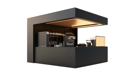 Modern coffee shop counter showcasing sleek design and premium equipment for an inviting beverage experience.