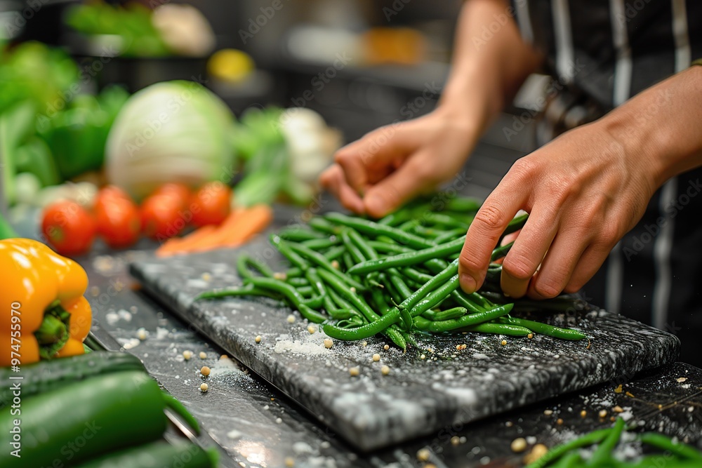 Wall mural preparing green beans for a delicious meal