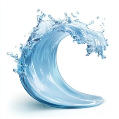 Floating Water Wave Splash in Light Blue Hue Isolated on White Background