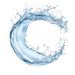Floating Water Wave Splash in Light Blue Hue Isolated on White Background