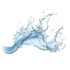 Floating Water Wave Splash in Light Blue Hue Isolated on White Background