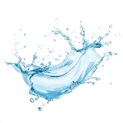 Floating Water Wave Splash in Light Blue Hue Isolated on White Background