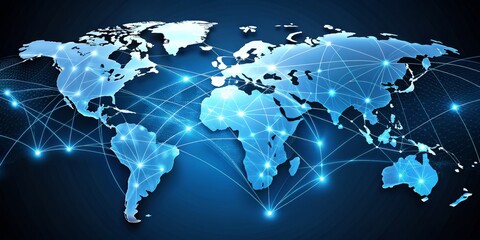 Fototapeta premium Global Network Connection, World Map, Technology, Communication, Network