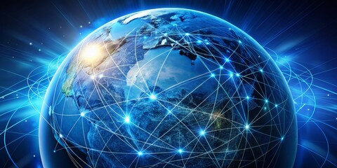 Obraz premium Global Network Connections A Digitally Rendered Earth, Digital Art, Network, Technology, Connectivity, Global Network, Earth