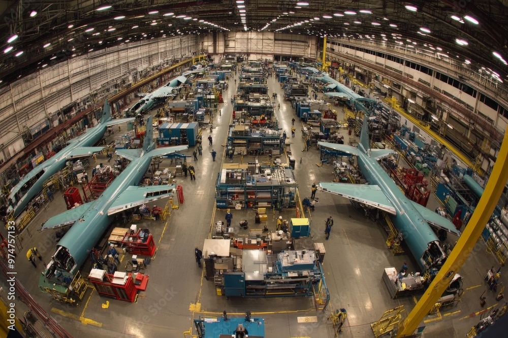 Aufkleber aircraft assembly area with multiple planes inside