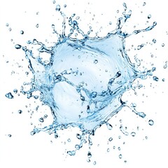 Floating Water Wave Splash in Light Blue Hue Isolated on White Background