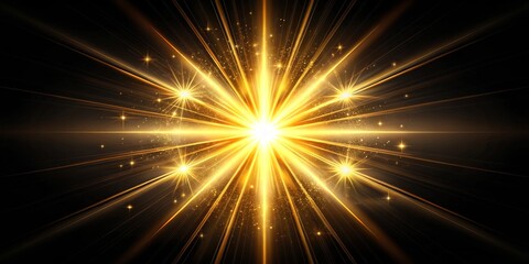 Obraz premium Golden Light Burst with Radial Lines and Stars, abstract , glow , sparkle