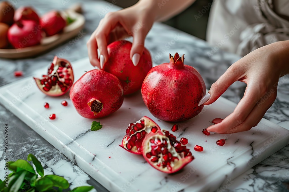 Canvas Prints cutting pomegranate on marble board