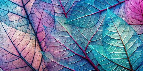 Intricate Veins of Blue and Pink Leaves, Close Up, Abstract Nature, Nature Photography, Leaf Texture, Blue, Pink