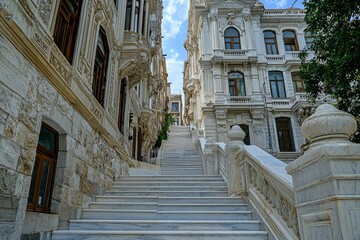 Marble Staircase Leading Up to Ornate White Buildings
