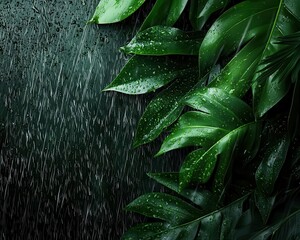 Fototapeta premium A tropical rainstorm approaching a jungle, with wind stirring the leaves and palm fronds tropical rainstorm, jungle, wind