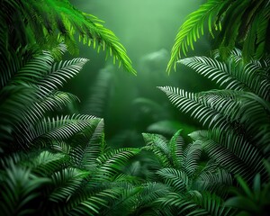 A dense jungle scene with towering trees, vines, and ferns, swaying softly in the breeze jungle, tropical, wind