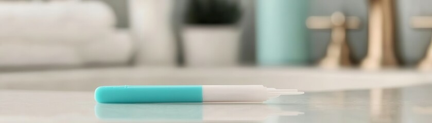 Close-up of a negative pregnancy test on a bathroom counter, representing hope and disappointment infertility, negative test