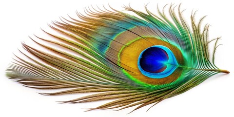Obraz premium Peacock Feather with Eye, Close-Up, Vibrant Colors, bird feather, peacock plumage, peacock tail feather