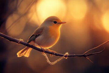Obraz premium Small bird perched on branch at sunset