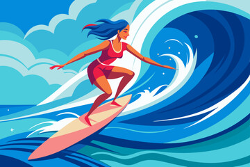 vector illustration of a female surfer