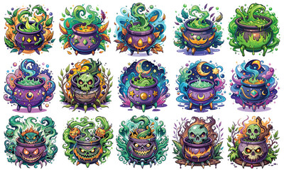 Fototapeta premium Halloween Cauldron T-shirt Design, Hand drawn artistic illustration on a clean white background, Icon Concept isolated. High-quality vector artwork, ideal for spooky t-shirt prints.