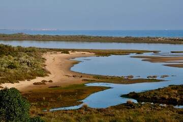 View of the Ria Formosa Natural Park at the height of Cecela Velha, Algarve, Portugal