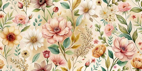 Watercolor Floral Pattern with Delicate Blooms, Watercolor, Floral, Pattern, Flowers, Botanical, Illustration