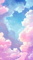 Fototapeta premium Dreamy Pastel Sky with Fluffy Clouds and Sparkling Lights.