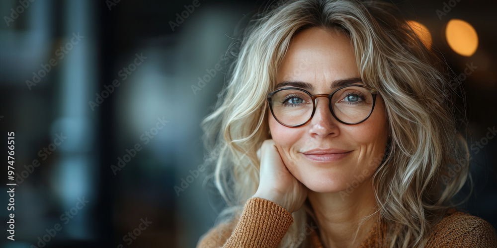 Canvas Prints smiling woman with blonde hair wearing glasses