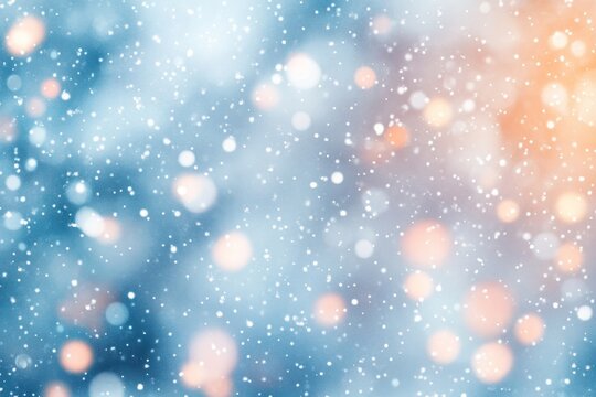 Pastel winter wonderland  blurred background with snowflakes and bokeh lights for holiday vibes
