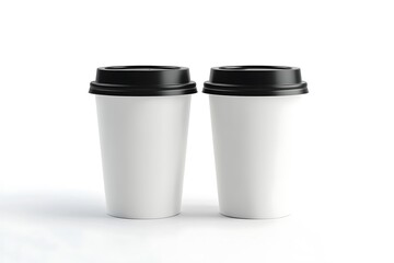 black and white disposable paper cup with plastic lid mockup